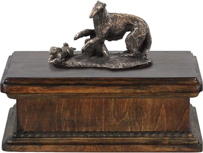 Elegante urn voor Borzoi-hond, met beeldje voor hondenas.