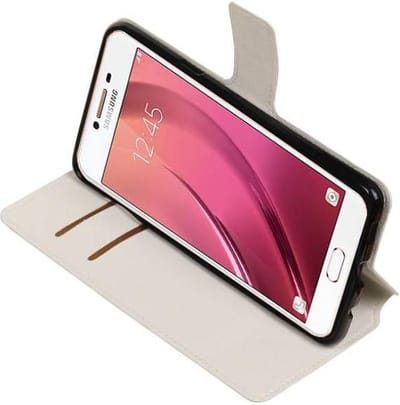 Cross Pattern TPU Bookstyle Wallet Case Hoesjes Geschikt voor Samsung Galaxy C7 Wit