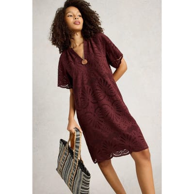 White Stuff Lindsay Broderie Dress Dark Red Taglia: 6 PETITE | Abiti Mini Outlet | Donna | Rosso