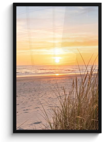 Poster in lijst - Fotolijst 60x90 cm - Posters - Zonsondergang - Duinen - Zee - Posterlijst zwart - Decoratie - Wanddecoratie woonkamer - Muurdecoratie slaapkamer