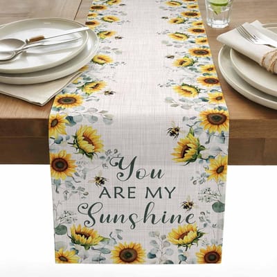 Lente Zonnebloem Linnen Tafel Runner Tafel Decoratie Retro Eucalyptus Bladeren Jij Bent Mijn Zonneschijn Eettafel Runner Feestdecoratie 150x33cm