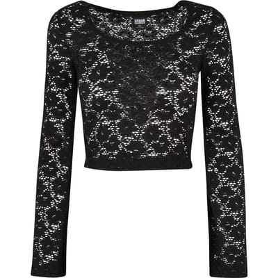Urban Classics - Cropped Lace Longsleeve top - XL - Zwart