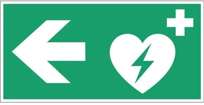 AED pijl links sticker - E010 | 15 x 7,5 cm