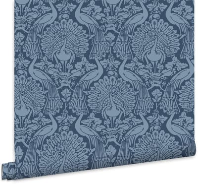 Laura Ashley Peacock Damask Behang - Damast - 10mx52cm - Blauw