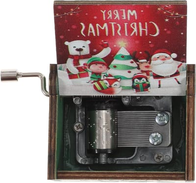 ERINGOGO Houten Handmatige Kerst Muziekdoos met Klassieke Gravure Mechanisch Muziek Kistje zonder Batterij Feestelijke Woondecoratie voor Verjaardag Jubileum