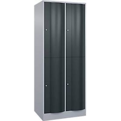 C+P Garderobekast Resisto, 2 vakken, 4 legborden, B 772 x D 640 x H 1950 mm, blank aluminium/antracietgrijs