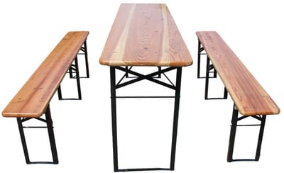 BLACKCOLORS Opvouwbare biertafelset 177 cm, 3-delig: 1 klaptafel + 2 bierbankjes, weerbestendig massief grenen, ruimtebesparend, biertafelset voor feesttenten en tuinen