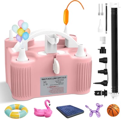 4-in-1 Elektrische Luchtpomp, Multifunctionele Ballonnenpomp met Dubbele Motor en 10 Opzetstukken voor het Inflateren van Ballonnen, Sportballen en Zwembadspeelgoed