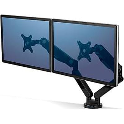 Fellowes Dual Monitor Arm Platinum - voor 2 schermen tot 32″ & tot 8 kg - 2 USB-poorten - kabelbeheer - zwart