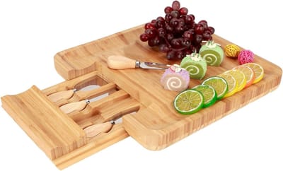 Bamboe Kaasplank Set met Bestek en Uittrekbare Lade voor Thuisgebruik en Cadeaus - Ideaal voor Kaasliefhebbers en Feestjes