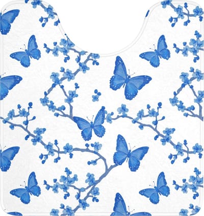 WC mat met uitsparing 55x60 cm - Antislip - Vlinder - Bloemen - Blauw - Toiletmat met uitsnijding - Vloermat - Douchemat - Toilet tapijt - Toiletmatten