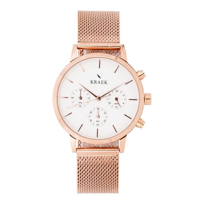 KRAEK Zoë Rosé Goud Wit 38 mm - Dames Horloge - Rosé Goud Mesh horlogebandje