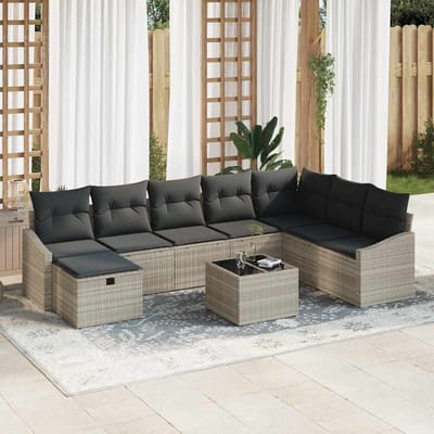 vidaXL - Bankstel - 9 - st - poly - rattan