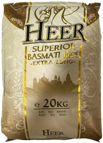 Heer Basmati Rijst - Extra Lange Korrel - Premium Kwaliteit - Grootverpakking 20 kg - Authentieke Indiase Aroma - Ideaal voor Curry & Bijgerechten with Kajal Sticker