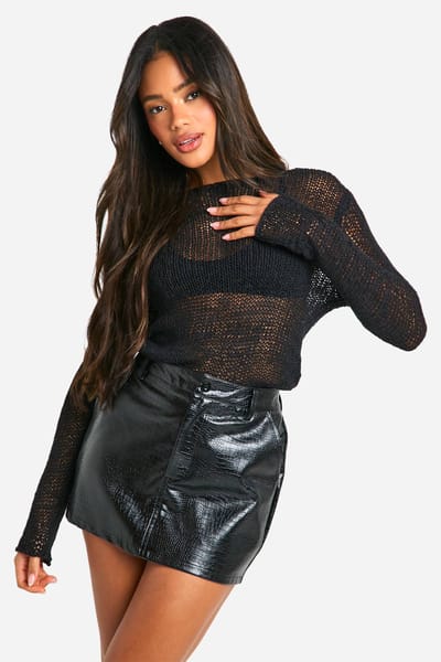 boohoo Dames Croc PU Micro Mini Rok | Zwart | Maat: 40