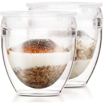 Set van 2 bekers - BODUM - Pavina To Go - Dubbelwandig plastic - Luchtdicht deksel - 20 cl - Transparant