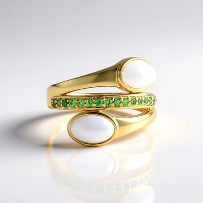 Cavill - 925 Sterling Zilver Vergulde Ring met 2,07 ct Witte Maansteen & 0,275 ct Keniaanse Tsavoriet - Ovaal Cabochon - Elegant Luxe Sieraad