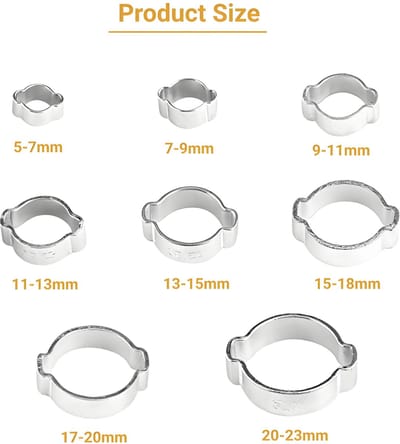 Dailygoods- Slangklemmen Assortiment 10 Stuks - Roestvrij Staal - Instelbare Buisklemmen - Twee-Oor Klemmen - Voor Brandstofslangen - Afmetingen 5-18 mm - Buisklem