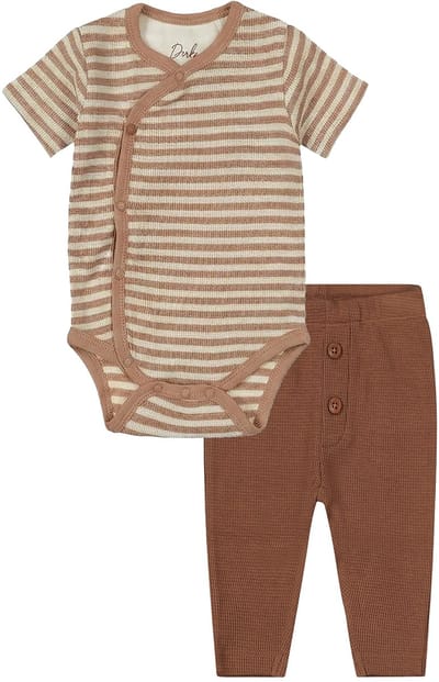 Dirkje - Kledingset - 2 delig - Broek Bruin - Romper bruin offwhite streepje - Maat 50
