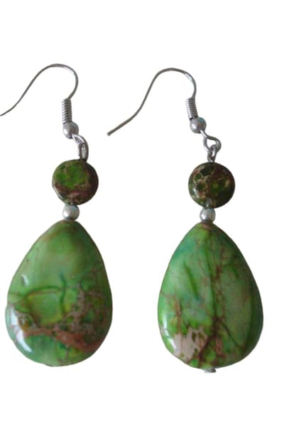 Gemstones-silver natuursteen oorhangers/oorbellen zeegroene jaspis druppel 3,5 cm lang 925 sterling zilver haken 8 g