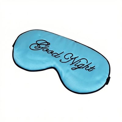 Blauw slaap masker oog masker dames en heren – satijn look slaapmasker met “Good Night” borduurwerk en elastische band, bedekkend oog masker voor slapen, reizen en rustmomenten
