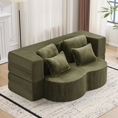 HAUSS SPOLE Bedbank - Opvouwbare Futonbank - 2-in-1 Sofa En Logeerbed - Voor Woonkamer En Slaapkamer - Pluche Groen