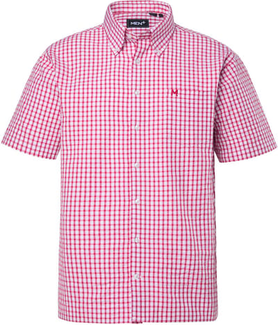 Men Plus - Heren - Ruitenoverhemd korte mouw seersucker buttondown-kraag - Chilirood - Maat 3XL