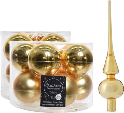 Compleet glazen kerstballen pakket goud glans/mat 32x stuks met piek glans - 20x 6 cm - 12x 8 cm
