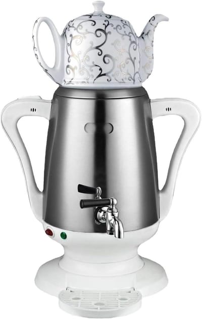 Elektrische Theemaker - Waterkoker Theepot - Warme Drank Bereiding - Dubbelwandig Roestvrij Staal - Keramische Beker - Wit