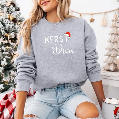 Grijze Kersttrui Kerst Diva Maat S- Foute kersttrui- dames kersttrui- kerstmis- kerstborrel.