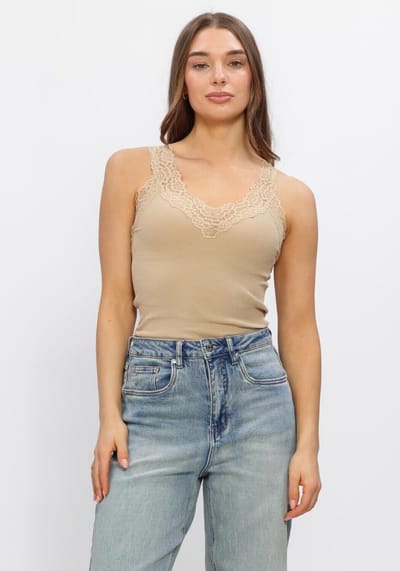 Rosemunde Bernadine Sl Regular V-neck Top Dames - Topjes - Beige - Maat M