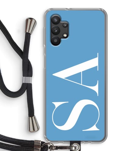 Gepersonaliseerd - Case Company® - Hoesje met koord geschikt voor Samsung Galaxy A32 5G hoesje met Koord - Monogram N°2 - Telefoonhoesje met Zwart Koord - Bescherming aan alle Kanten en Over de Schermrand