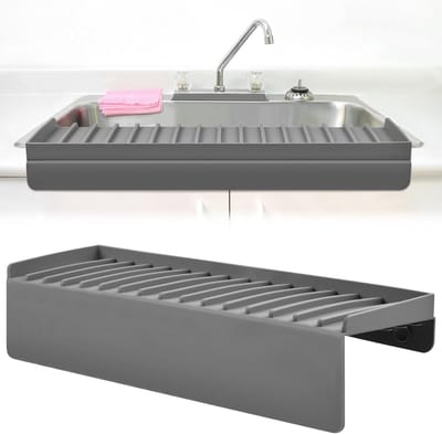 Siliconen randbeschermer voor de gootsteen, spatbescherming en keukenmat met 5 graden helling, ideaal voor granieten en kwarts werkbladen, voorkomt wateroverlast - Grijs