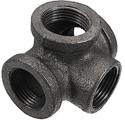 Dailygoods- Buisfitting 4 Weg - Zwarte Zijuitlaat Tee - Vrouwelijke Aansluiting - Kneedbaar Ijzer - 1 Inch - Corrosiebestendig - Pijpconnector