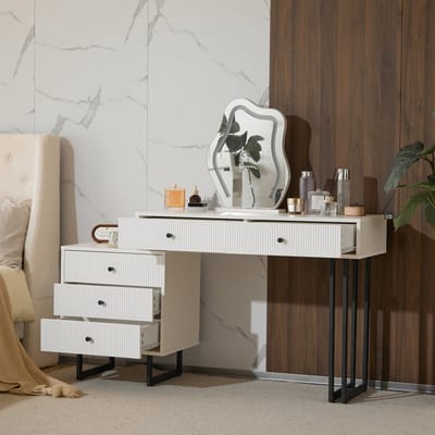 MODFU Kaptafel - Met Verstelbare Spiegel En LED-Verlichting - Modern - Spaanplaat - Wit - 100 x 40 x 76 cm