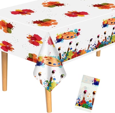 Kunstzinnige Plastic Tafelkleed voor Kinderen met Verfspetters Thema voor Feestjes, Verjaardagen en Babyshowers