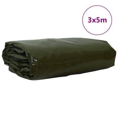 vidaXL - Zeil - 650g - / - m² - Olijfgroen - 3 - x - 5 - m - Canvas - met - PVC-coating