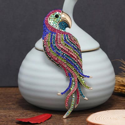 Broche Perroquet Strass Couleur Rétro Broches Animal Épingle pour Femmes Filles Accessoires Vêtements white