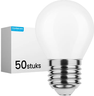 Modee E27 LED Lamp 4W - 470lm - 4000K - Neutraal Wit - LED Filament Melkglas Globe Mini P45 - Vervangt 40W Halogeen Gloeilamp - 50 stuks