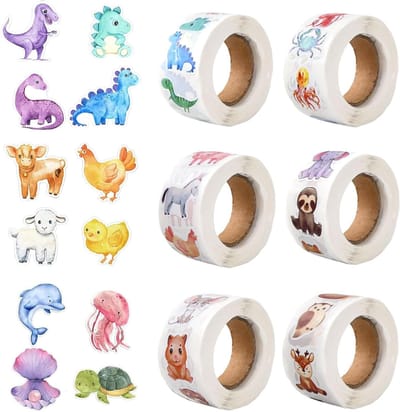 3000 Dierenstickers voor Kinderen - Zelfklevende Ronde Cartoon Stickers met 48 Schattige Dierontwerpen - Educatieve Stickers, Beloningsstickers en Decoraties voor Creatieve Activiteiten