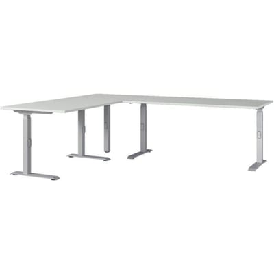 Agenda hoekbureau, mechanisch in hoogte verstelbaar, B 2400 x D 2200 x H 680-910 mm, lichtgrijs/zilver