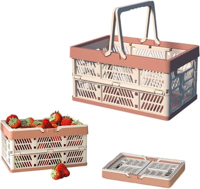 Vouwbare Plastic Opbergmanden voor Thuis, Kamperen en Boodschappen - 2 Stuks met Handvat