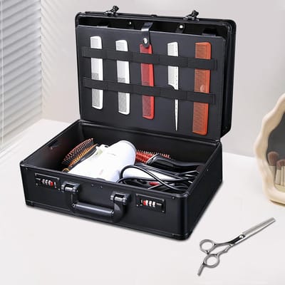 Barbierkoffer - Draagtas Haarstylist - Professioneel Transport - Aluminium Legering - 40x31x16cm - Zwart