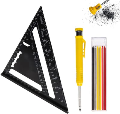 Set van 8 Timmermanshoeken 18,5 x 18,5 mm - Multifunctionele Puntenslijper en Aluminium Liniaal voor Nauwkeurig Markeren en Tekenen