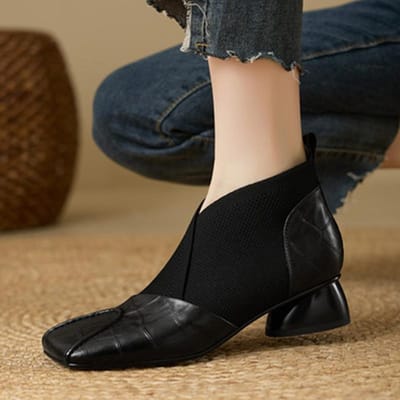 Vierkante Teen Dames Enkellaarzen Elegante Designer Middelhoge Hak Schoenen Mode Feest Winterlaarzen Nieuwe Wandelsokken Mujer Botas 40 black