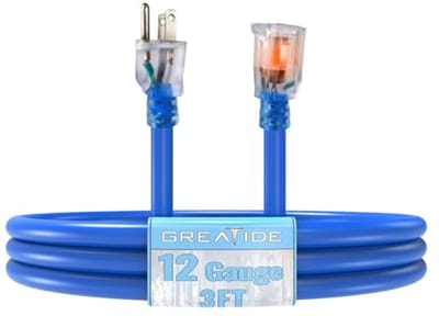 12/3 SJTW Verlichte Outdoor Verlengkabel - Heavy Duty 15A Stroomkabel voor Tuin en Apparaten