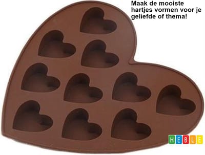 *** 2x Hart Chocoladevorm - Siliconen Bakvorm - 2x 10 Hartjes - Muffin en cupcakes - Hartvorm - Ijsblokjeshouder - van Heble® ***