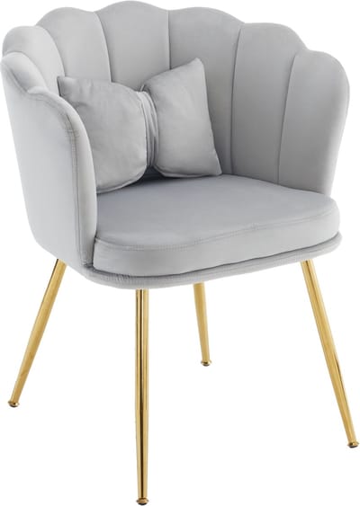 Moderne woonkamerstoel - Grijze fluwelen fauteuil - Met bloemblad rugleuning - Vlinderkussen - 63x58x77 cm - Ontspannen - Woonkamer Grijs