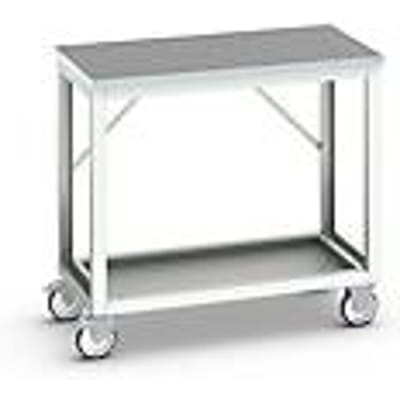 Bott verso verrijdbare werkbank, linoleumblad, 1 plank, met kruisschoorset, B 1000 x D 600 x H 930 mm, RAL 7035 lichtgrijs