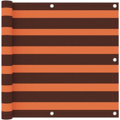 Balkonscherm - 90x300 cm - Oxford Stof - Oranje & Bruin Gestreept - Wind- & Waterdicht - Hoog Privacy Doek met Aluminium Oogjes - Incl. 12m Touw